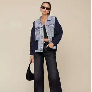 Anthropologie  Avec Les Filles Mixed Media Denim Sweater Jacket